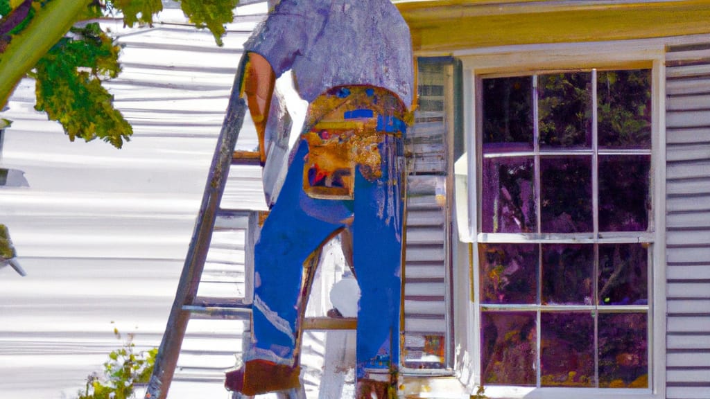 Man climbing ladder on Manville, New Jersey home to replace roof