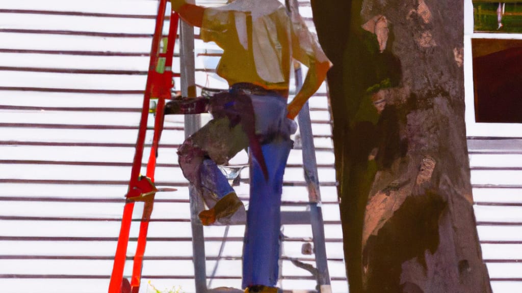 Man climbing ladder on Maple Shade, New Jersey home to replace roof