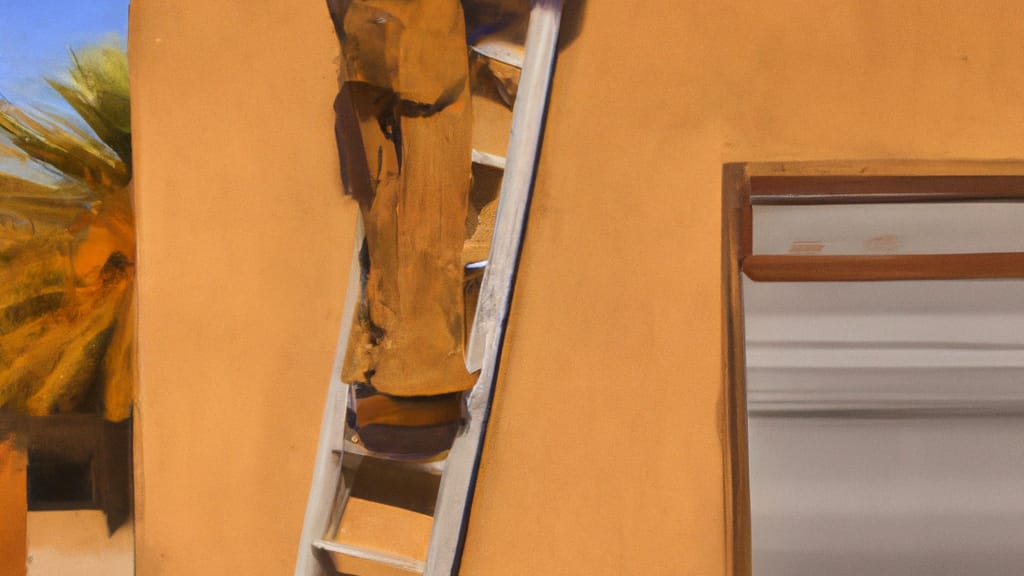 Man climbing ladder on Marana, Arizona home to replace roof