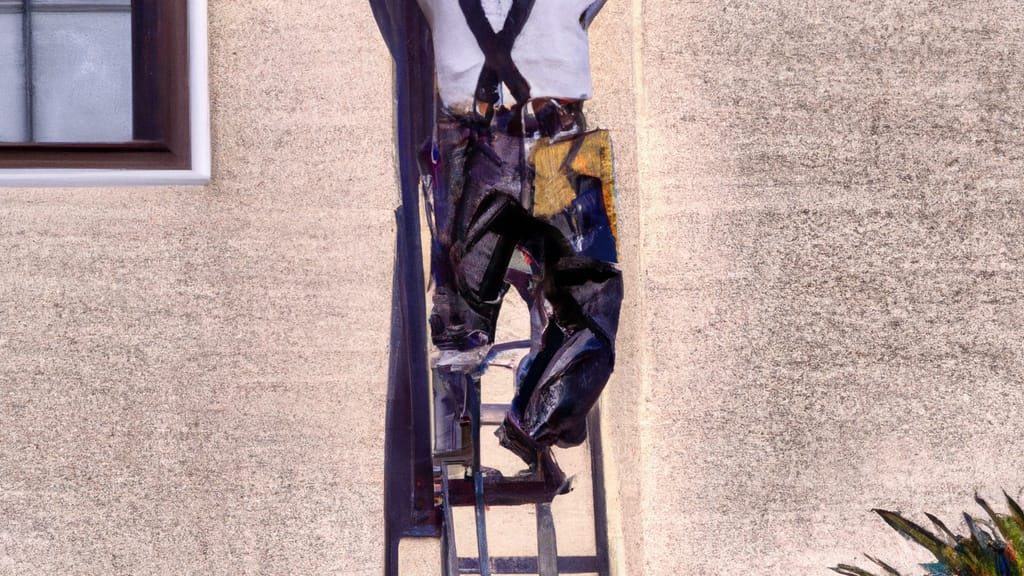 Man climbing ladder on Marina Del Rey, California home to replace roof
