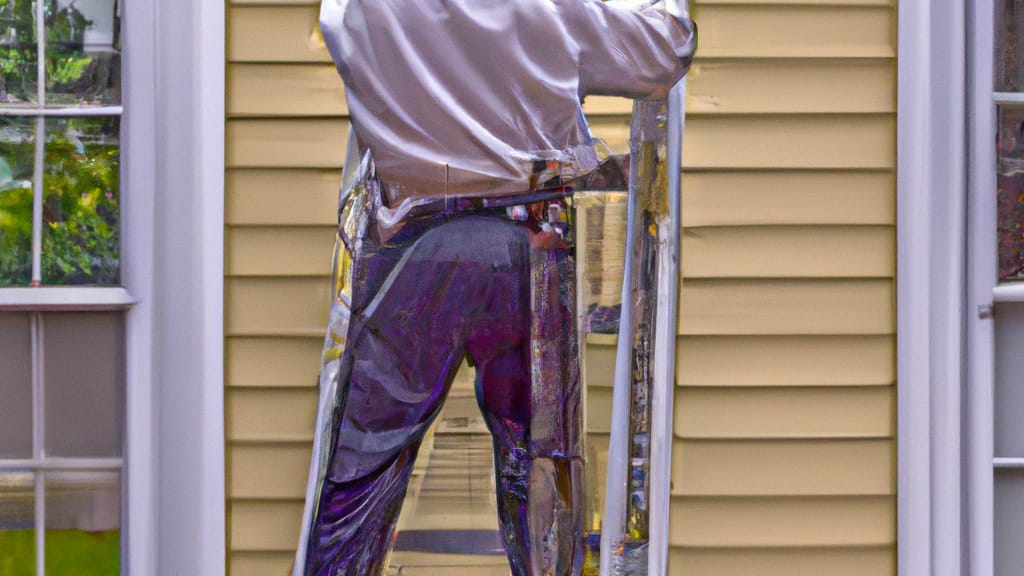 Man climbing ladder on Marlboro, New Jersey home to replace roof