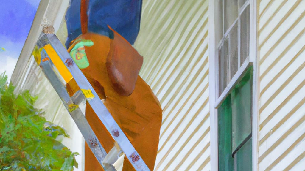 Man climbing ladder on Marlton, New Jersey home to replace roof