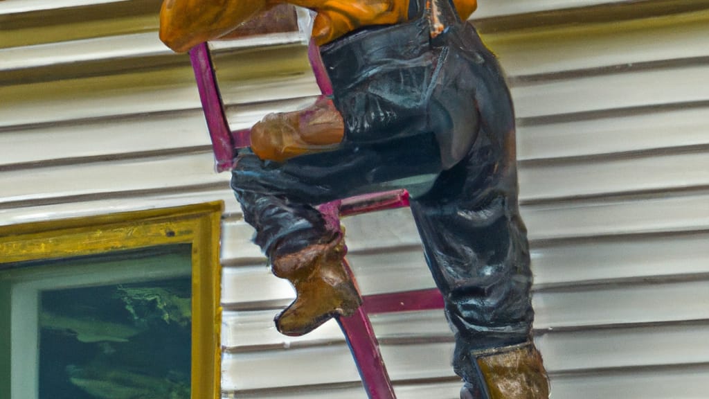 Man climbing ladder on Marshall, Michigan home to replace roof