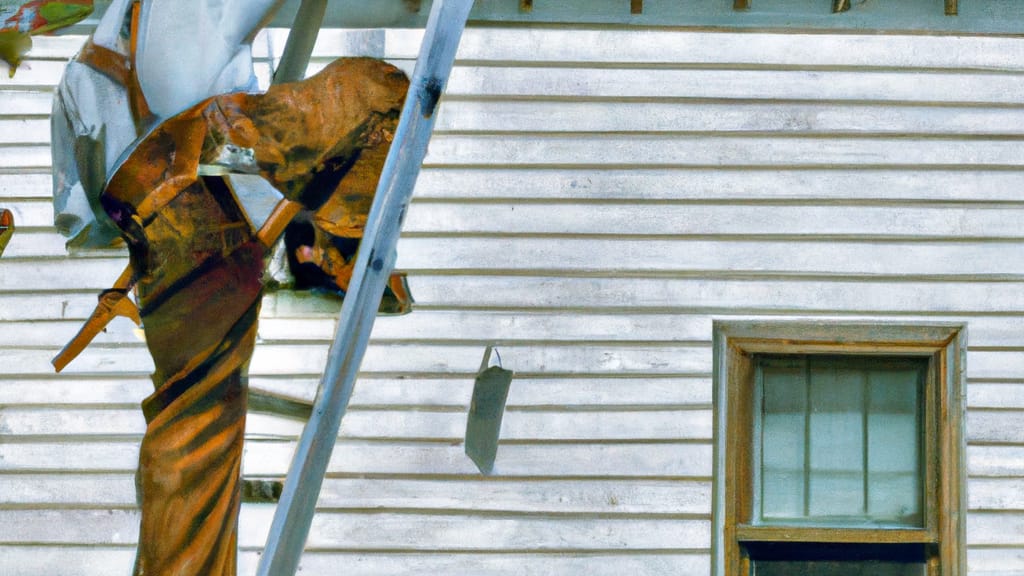 Man climbing ladder on Marshall, Minnesota home to replace roof