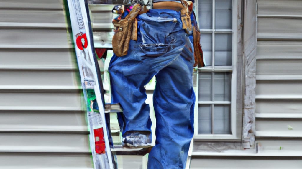 Man climbing ladder on Marshall, Texas home to replace roof