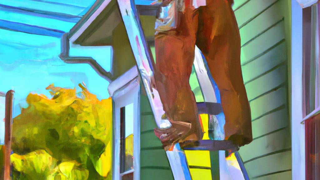 Man climbing ladder on Martinez, California home to replace roof