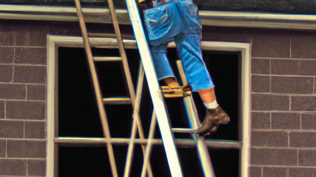 Man climbing ladder on Martinsville, Indiana home to replace roof