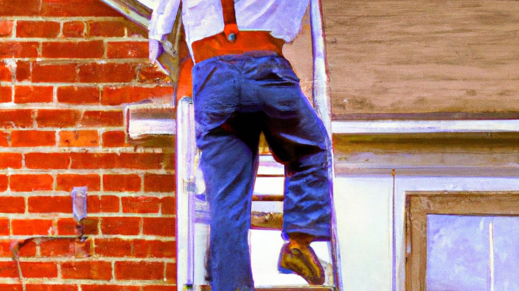 Man climbing ladder on Maryville, Illinois home to replace roof