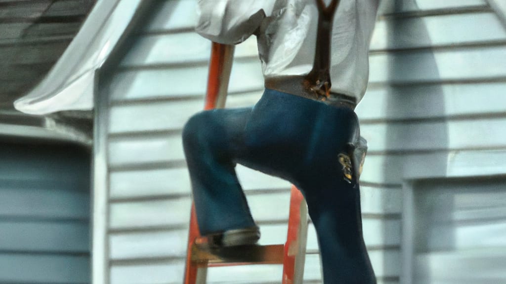 Man climbing ladder on Maumee, Ohio home to replace roof