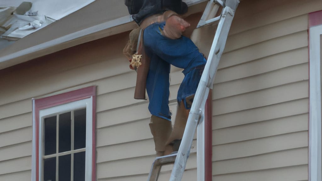 Man climbing ladder on Maumelle, Arkansas home to replace roof