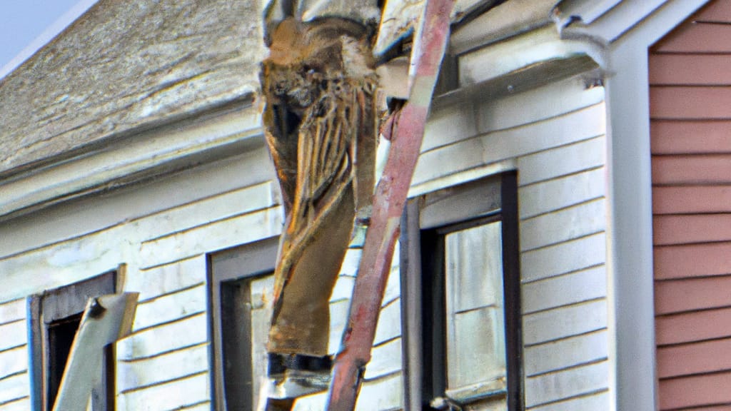 Man climbing ladder on Maysville, Kentucky home to replace roof