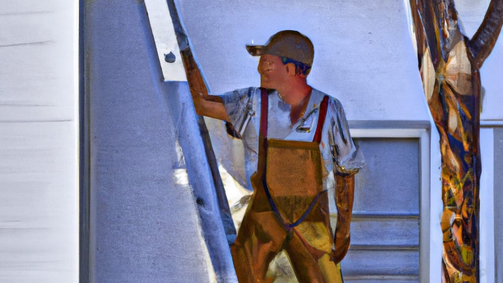 Man climbing ladder on Maywood, California home to replace roof
