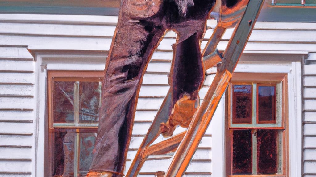 Man climbing ladder on Medford, Massachusetts home to replace roof