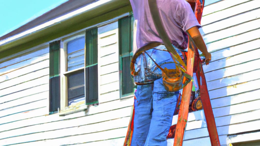 Man climbing ladder on Media, Pennsylvania home to replace roof