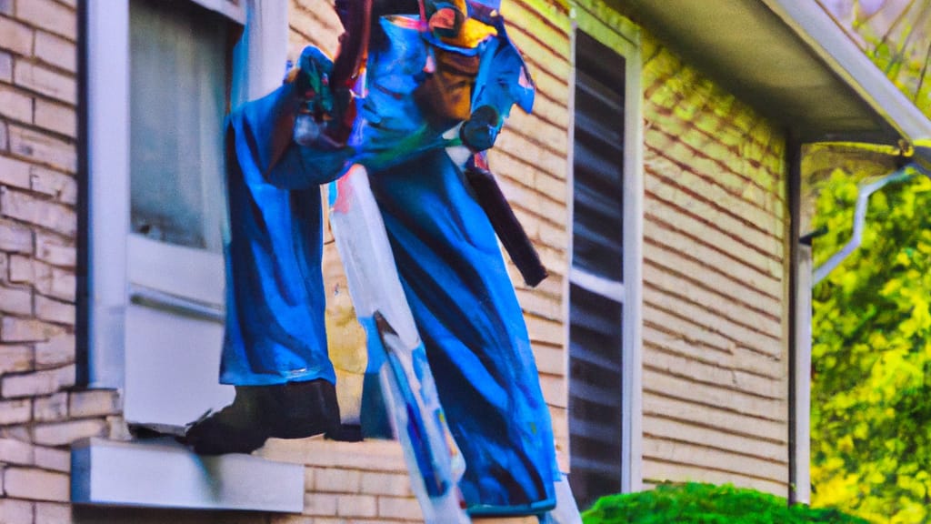 Man climbing ladder on Melrose Park, Illinois home to replace roof