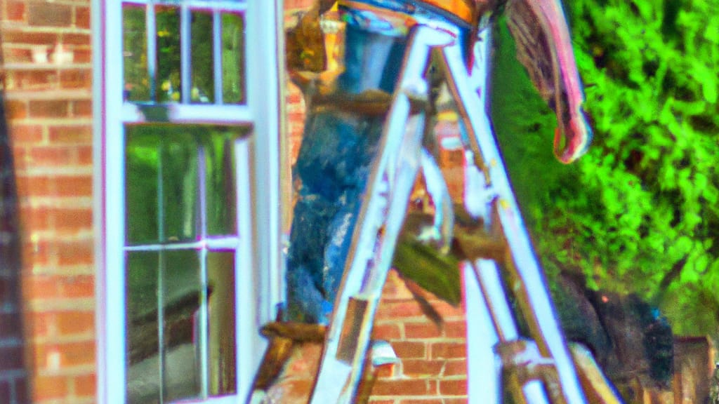 Man climbing ladder on Melvindale, Michigan home to replace roof