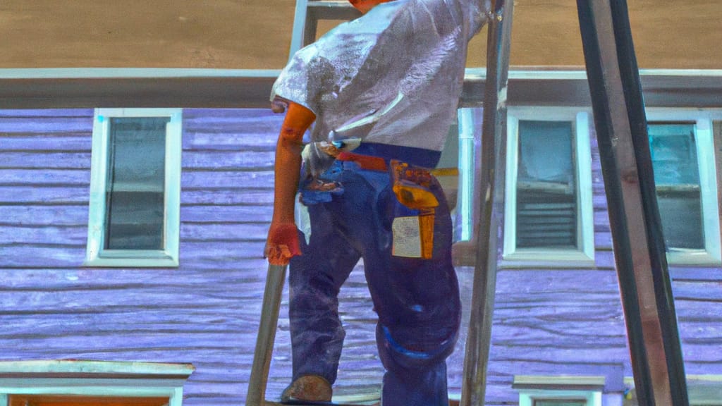 Man climbing ladder on Meriden, Connecticut home to replace roof