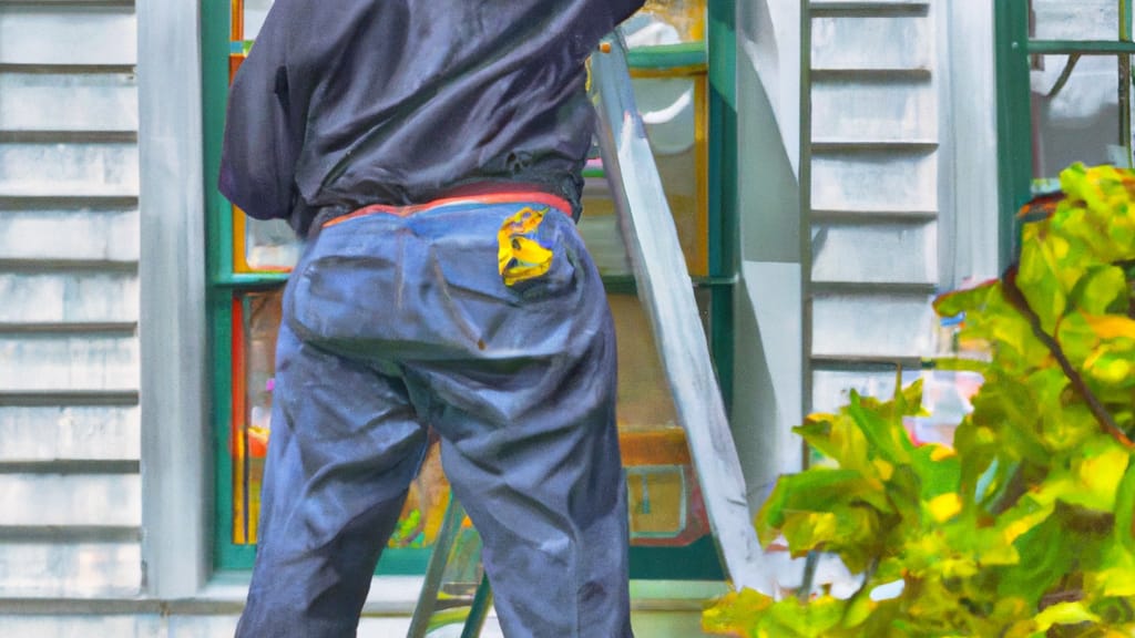 Man climbing ladder on Merrick, New York home to replace roof