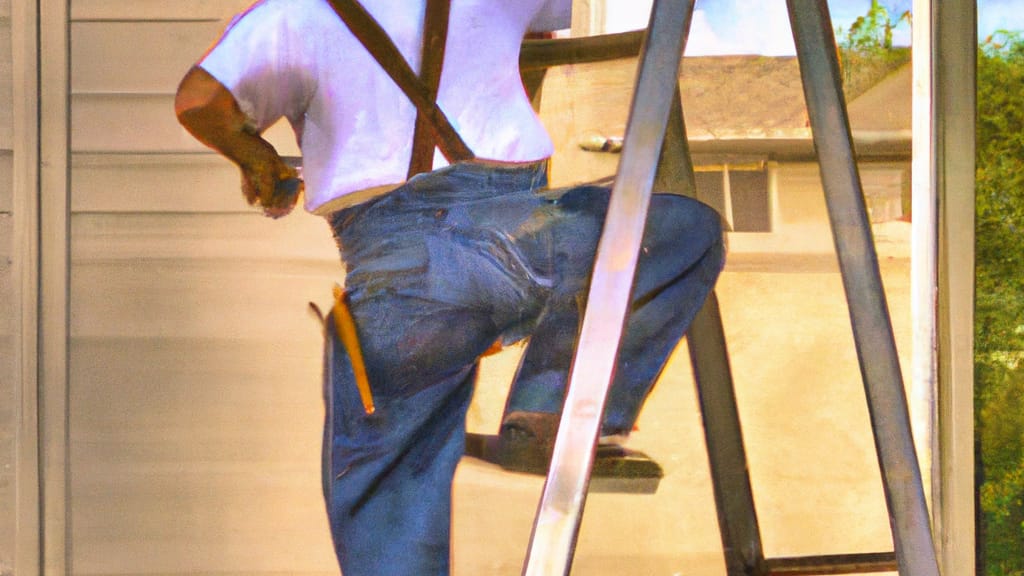 Man climbing ladder on Mesquite, Texas home to replace roof