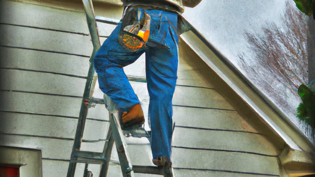 Man climbing ladder on Miamisburg, Ohio home to replace roof