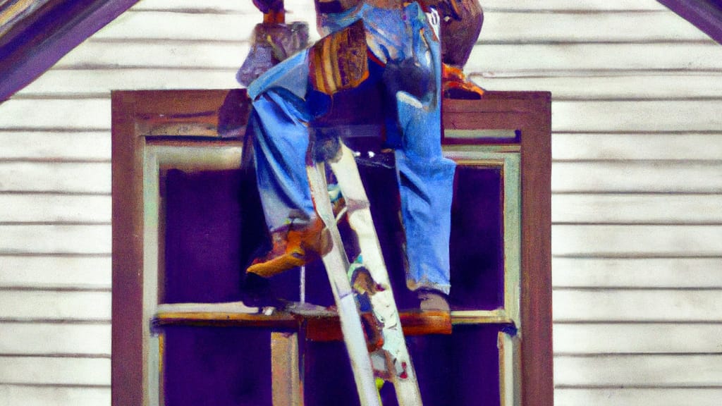 Man climbing ladder on Middlebury, Indiana home to replace roof