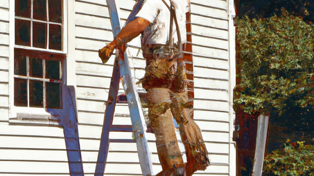 Man climbing ladder on Middleton, Massachusetts home to replace roof