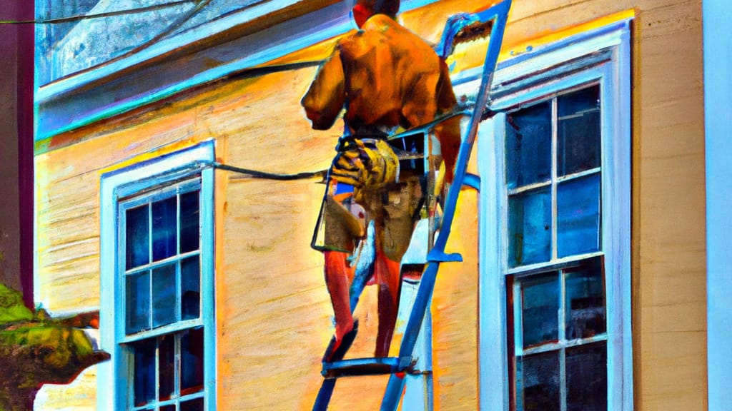 Man climbing ladder on Middletown, Rhode Island home to replace roof