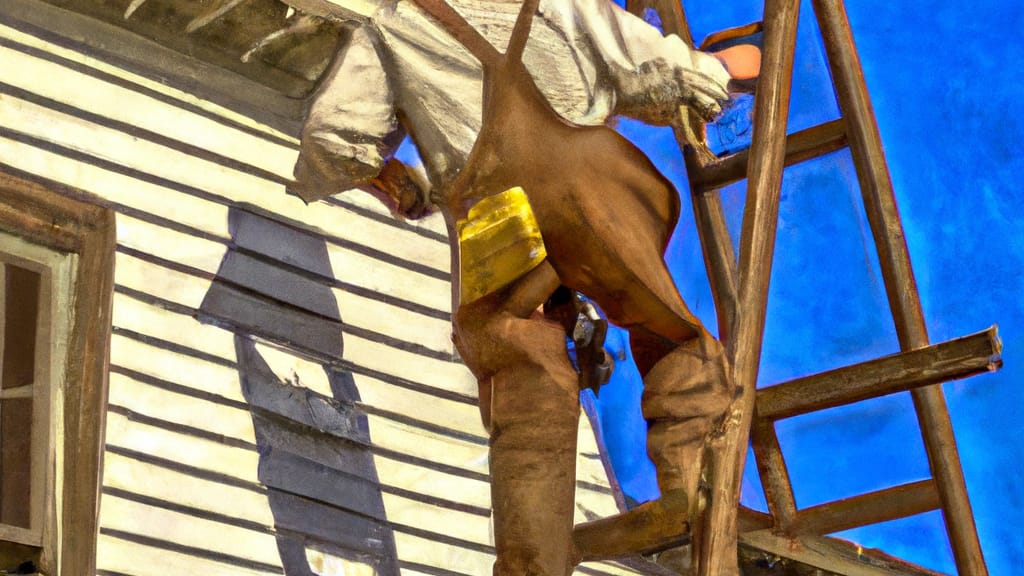 Man climbing ladder on Midlothian, Illinois home to replace roof