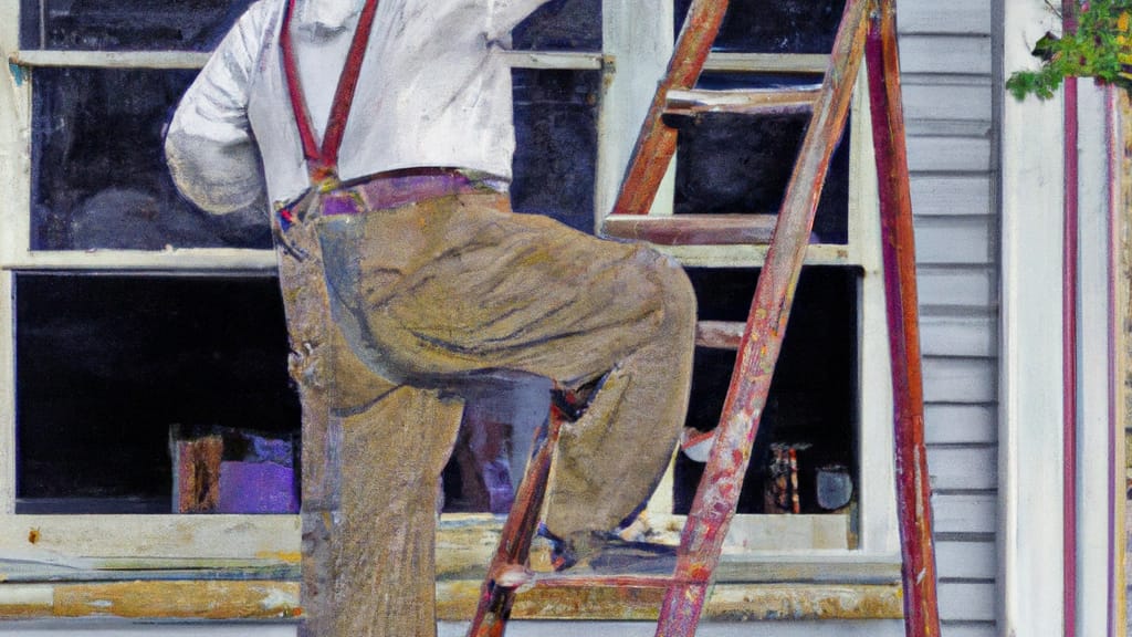 Man climbing ladder on Milan, Illinois home to replace roof