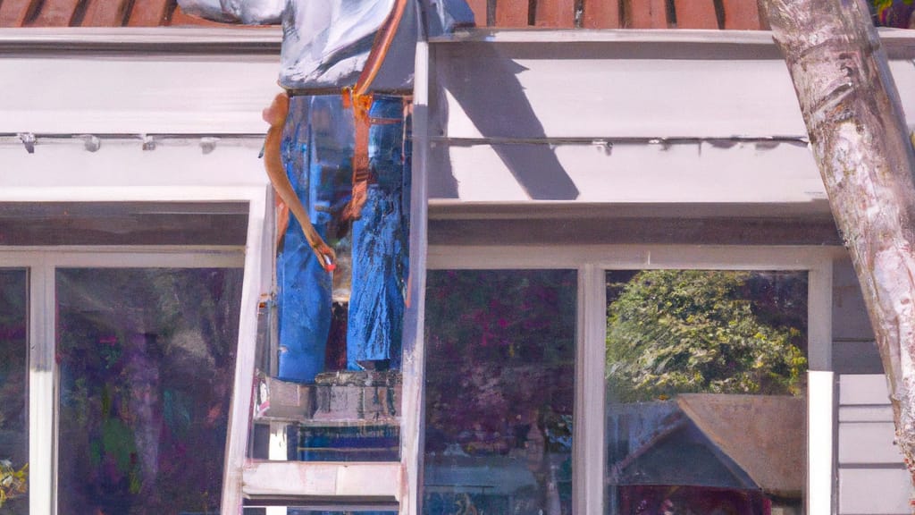 Man climbing ladder on Mill Valley, California home to replace roof