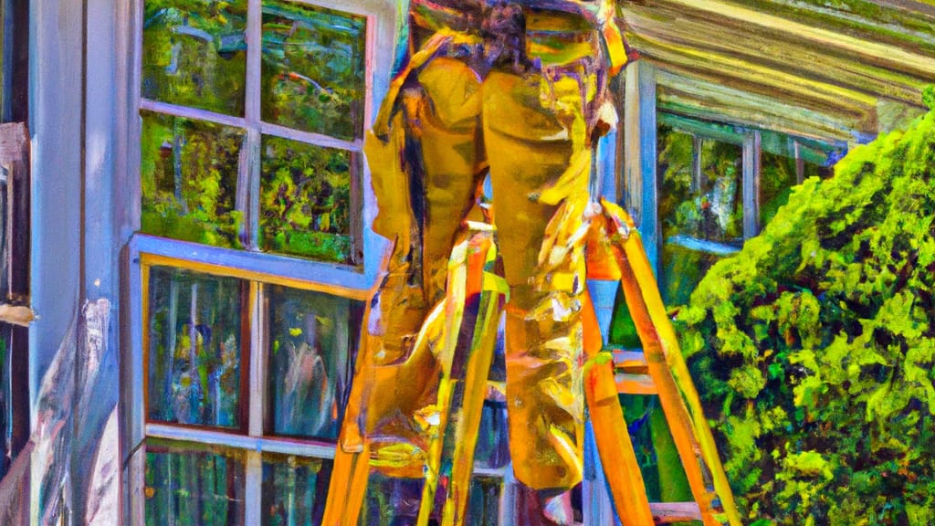 Man climbing ladder on Millburn, New Jersey home to replace roof