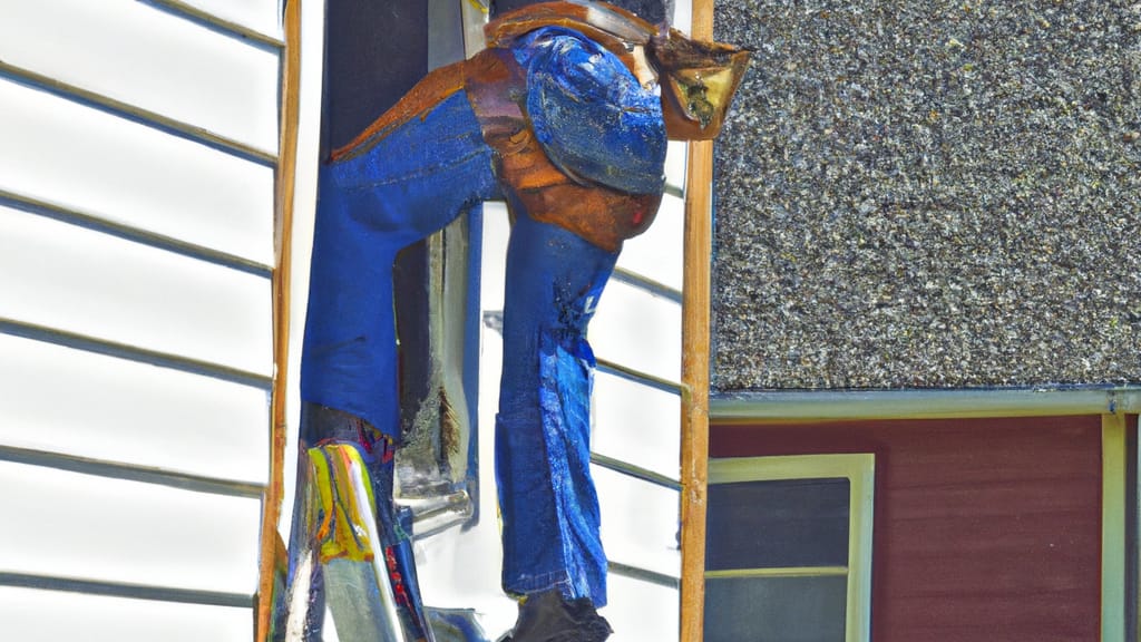 Man climbing ladder on Milton, Washington home to replace roof