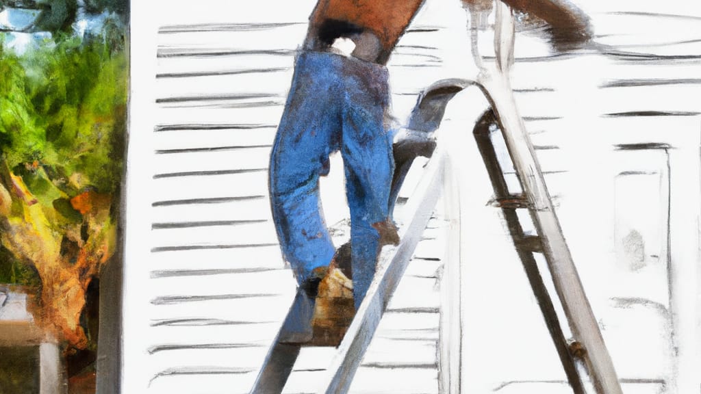 Man climbing ladder on Minden, Louisiana home to replace roof