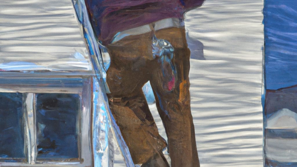 Man climbing ladder on Minot, North Dakota home to replace roof