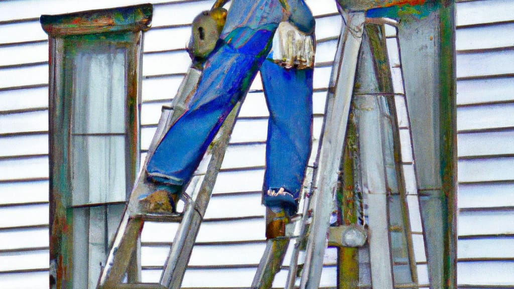 Man climbing ladder on Mission, Kansas home to replace roof