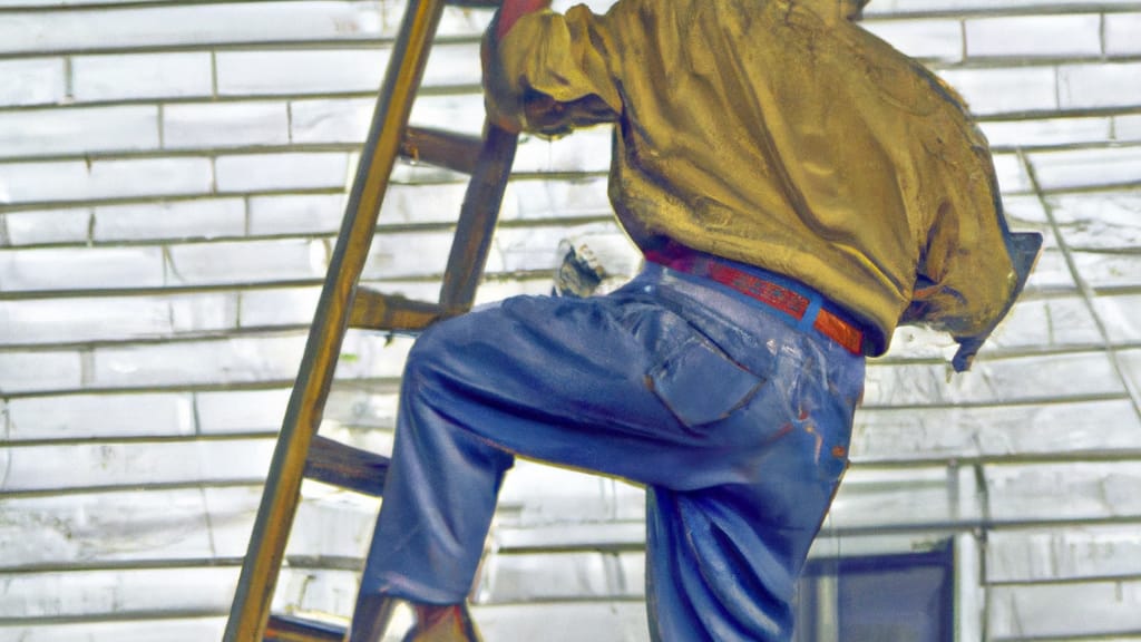 Man climbing ladder on Moberly, Missouri home to replace roof