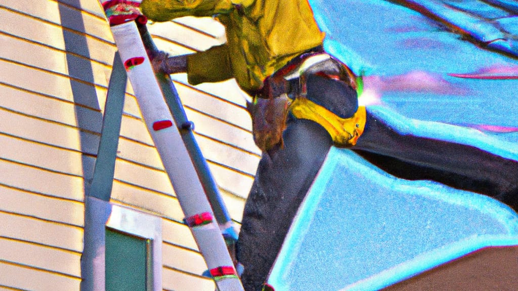 Man climbing ladder on Mokena, Illinois home to replace roof