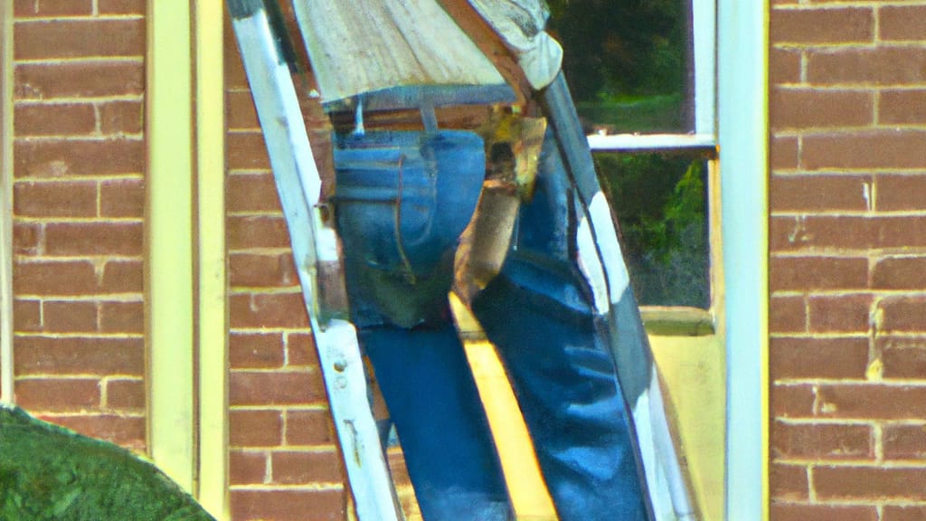 Man climbing ladder on Monmouth, Illinois home to replace roof