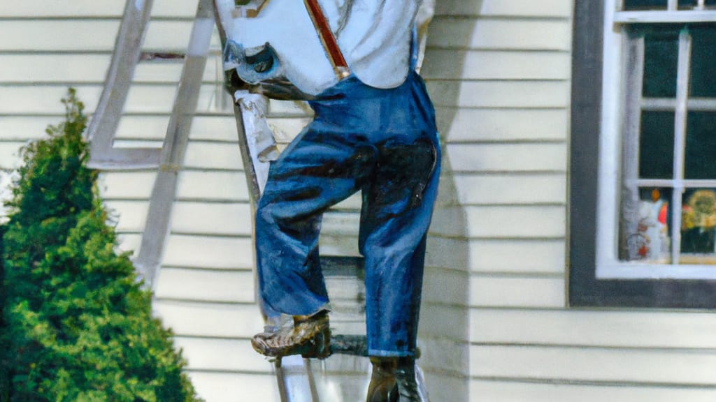 Man climbing ladder on Monroe, New York home to replace roof