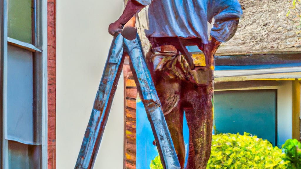 Man climbing ladder on Montclair, California home to replace roof