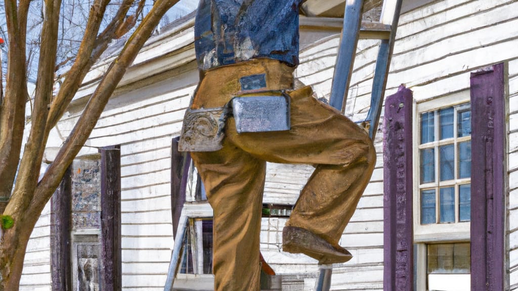 Man climbing ladder on Montgomery Village, Maryland home to replace roof