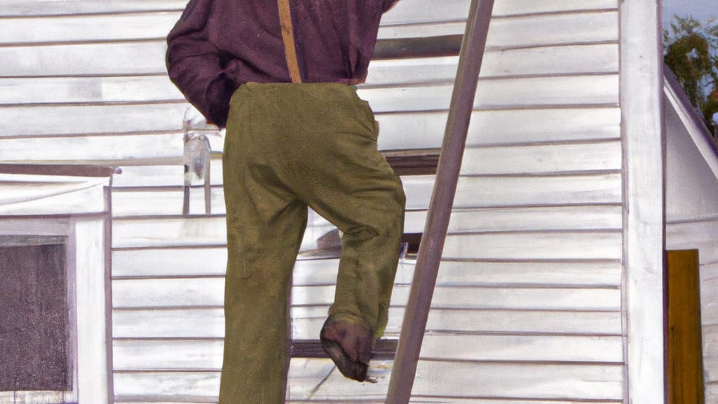 Man climbing ladder on Monticello, Minnesota home to replace roof