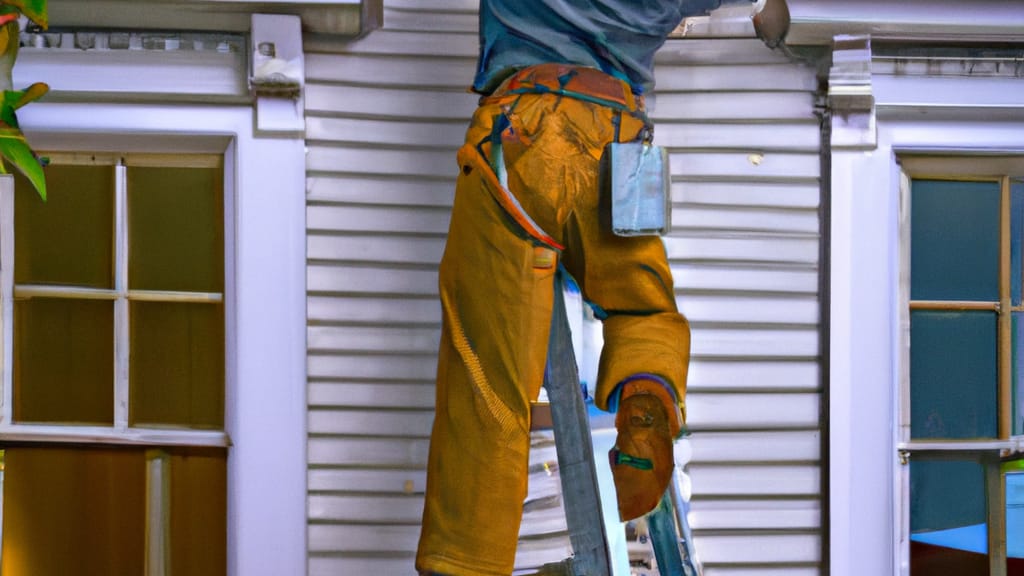 Man climbing ladder on Monticello, New York home to replace roof