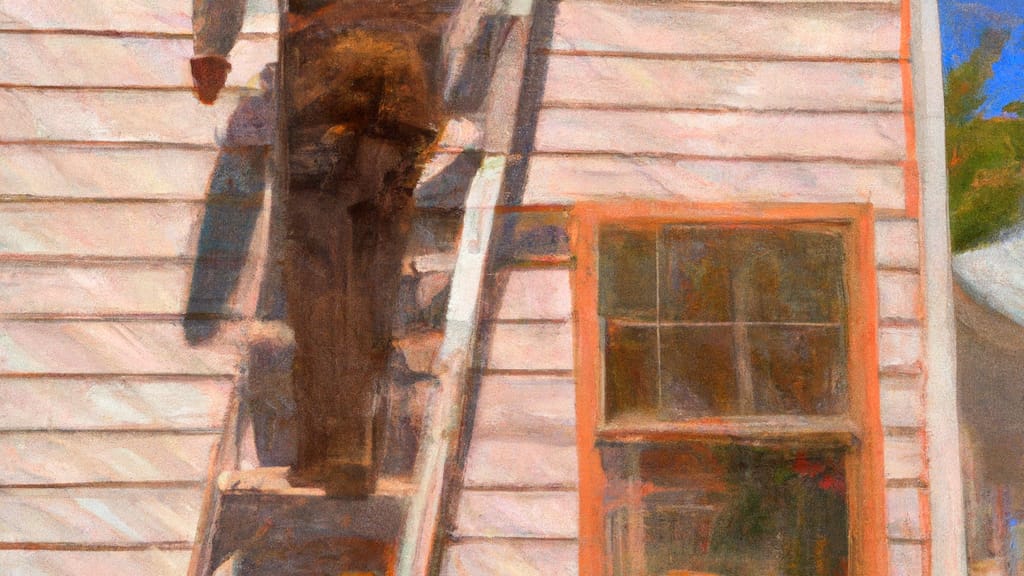 Man climbing ladder on Montrose, Colorado home to replace roof