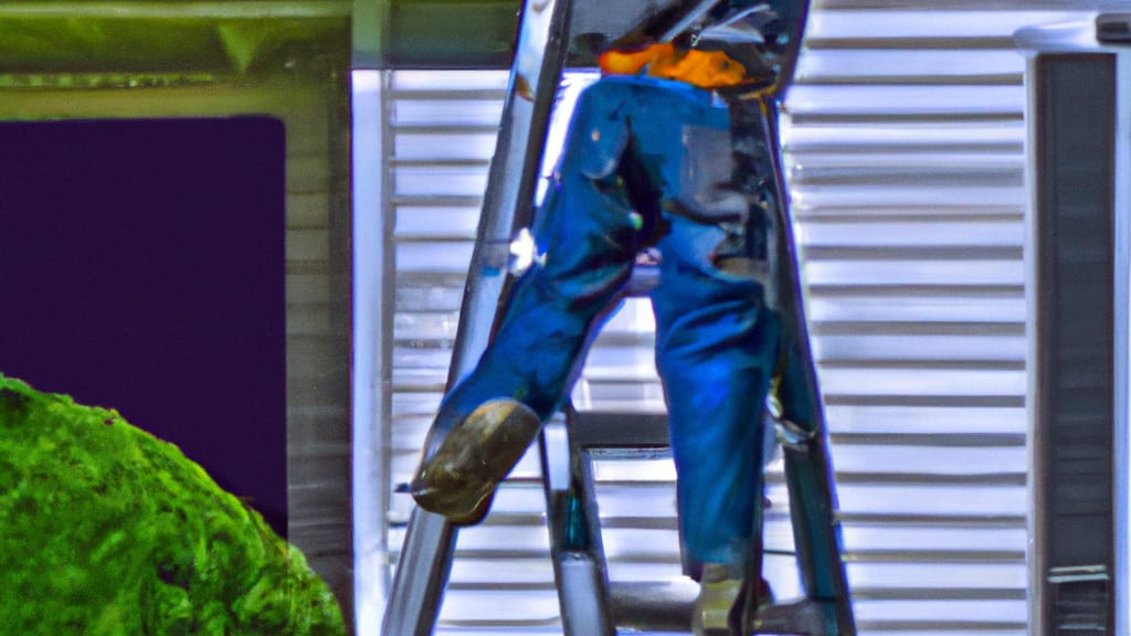 Man climbing ladder on Montvale, New Jersey home to replace roof