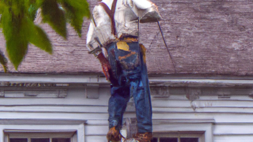 Man climbing ladder on Mooresville, Indiana home to replace roof