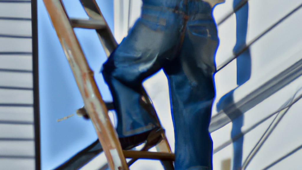 Man climbing ladder on Morehead City, North Carolina home to replace roof