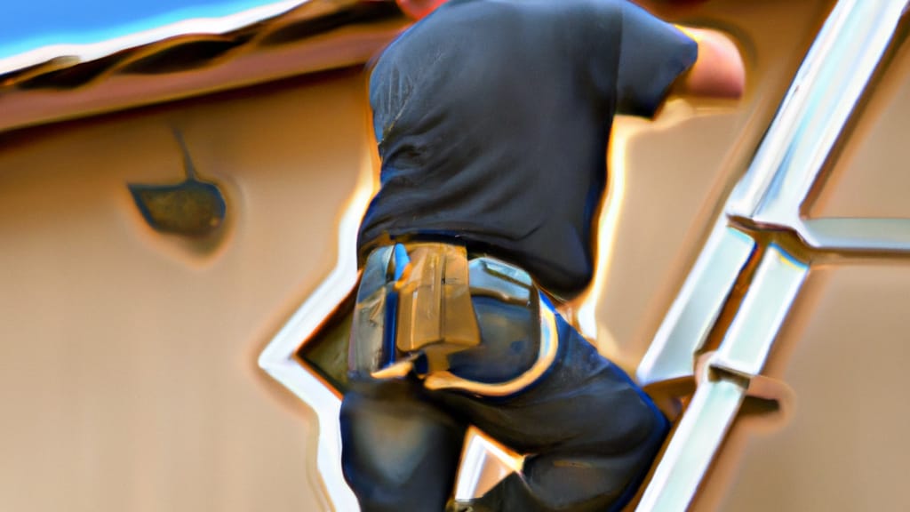 Man climbing ladder on Moreno Valley, California home to replace roof