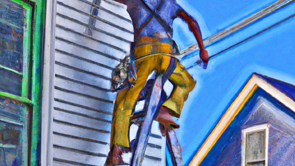 Man climbing ladder on Morgan City, Louisiana home to replace roof