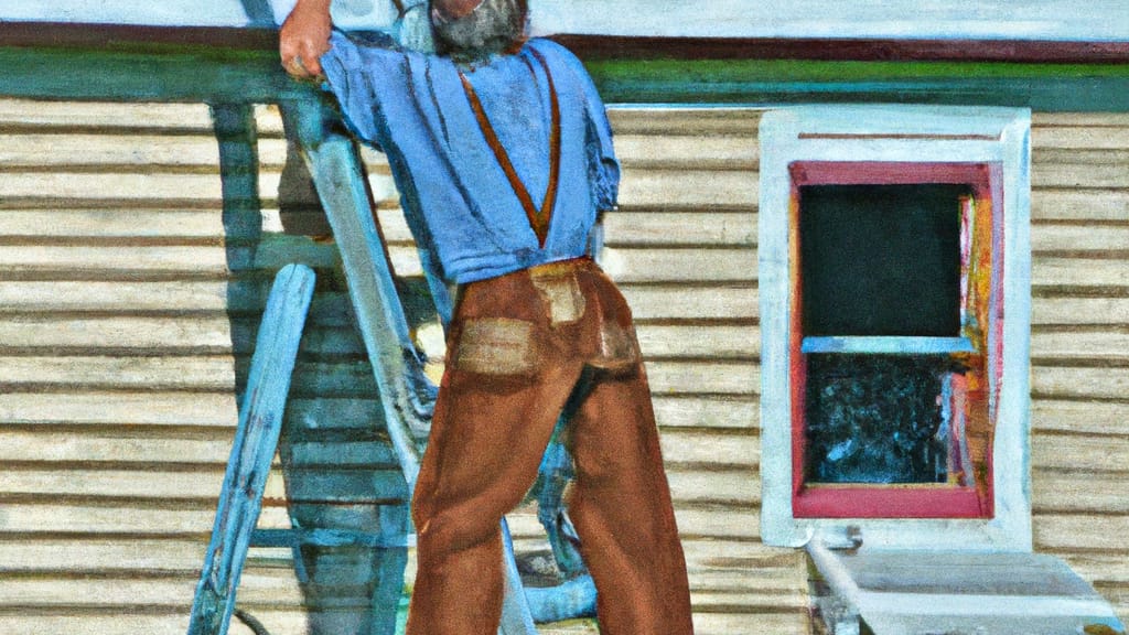 Man climbing ladder on Morris, Illinois home to replace roof